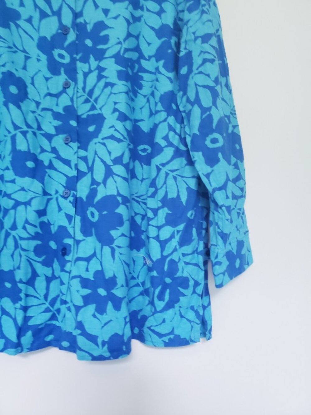Vtg Jaclyn Smith Womens Plus 16 Blouse Linen Blend Bright Blue Floral Button Up - Picture 4 of 5